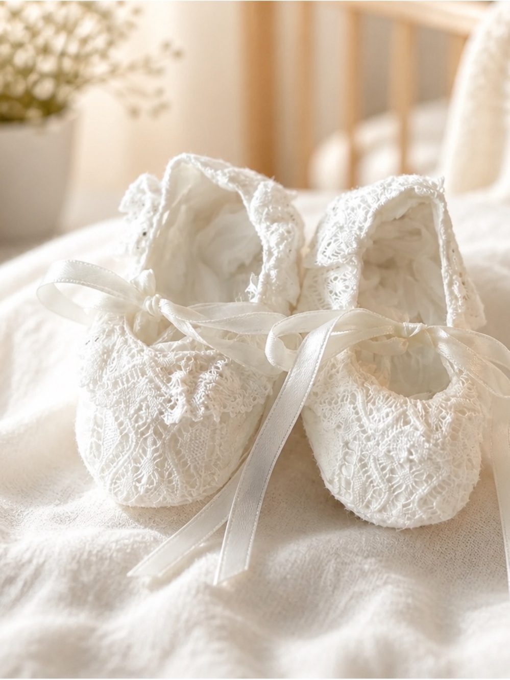 Vintage Lace Baby Booties Hand Embroidered, Made in Brazil Rare NWT original bag
